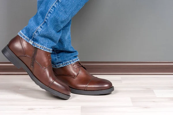 Boots Men White Wooden Floor — Stock Photo, Image