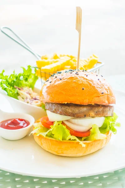 Selective Focus Point Beef Hamburger French Fries Junk Food Style — Stock Photo, Image