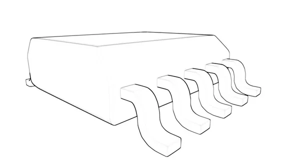 电子厂电路芯片封装 Ssop 3d 插图草图轮廓 — 图库照片