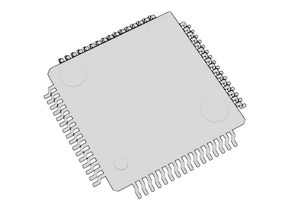 Rozprężnym obwód Chip pakiet Lqfp 3d ilustracja kontur skecth — Zdjęcie stockowe