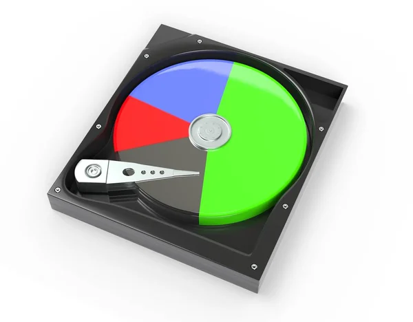 Hard disk drive inside with free and data diagram 3d illustration — Stock Photo, Image