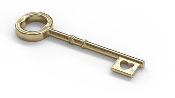 Illustration 3D d'une vieille clé pour le cœur comme un charme — Photo