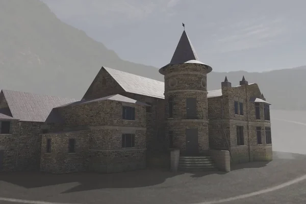 Old castle villa in mountain 3d illustration — Stock Photo, Image