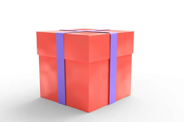 Подарочная коробка красный цвет с голубой лентой изолированы 3d иллюстрации — стоковое фото
