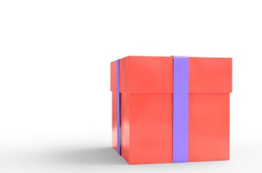 hediye kutu kırmızı rengi mavi kurdele ile 3d illüstrasyon izole