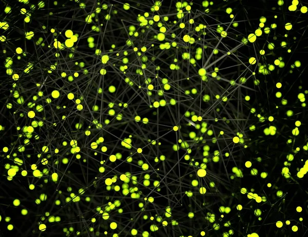 Estrutura de conexão linhas cinzas pontos verdes ilustração 3d — Fotografia de Stock