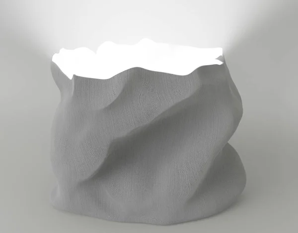 Bolsa abierta de tela cruda vacía gris con luz dentro de la ilustración 3d —  Fotos de Stock