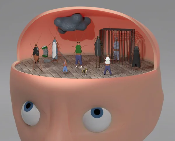 kişinin diğer yüzü olan 3D illüstrasyon iç sesler için içinde hamamböceği gibi ve kişilikleri kavramı ile çarpın
