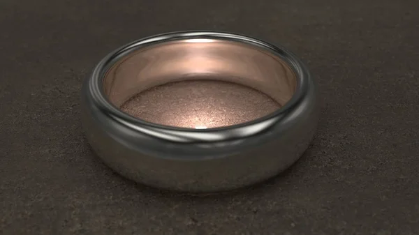 Silberring, der innen auf dem Tisch leuchtet. 3D-Illustration — Stockfoto