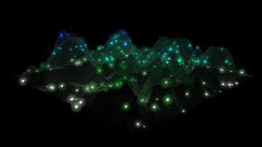 Büyük veri. Veri kafes. Tel kafes manzara. Geometrik arazi tasarım. 3D çizim