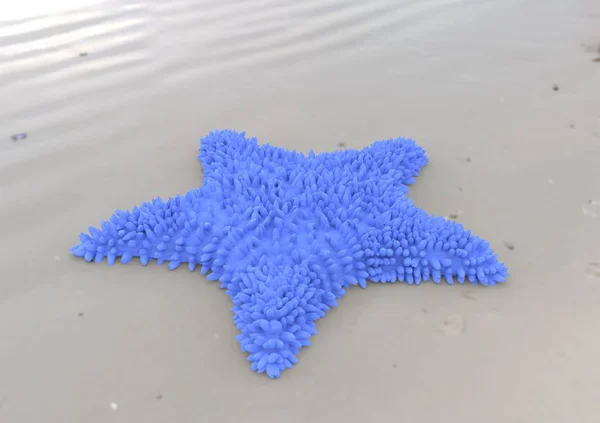 Blue starfish on sandy beach 3d illustration — Stock Photo, Image