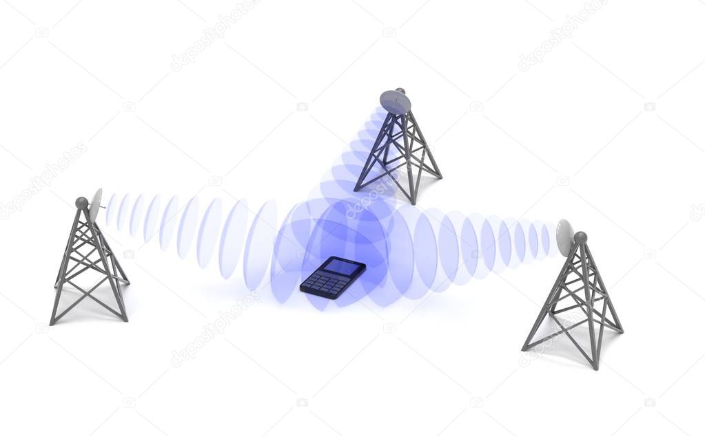 Cellular mobile equipments location, conceptual abstract 3d illustration