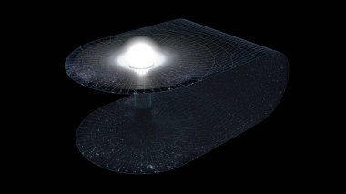 Uzayda iki noktayı birbirine bağlayan bir solucan deliği. Singularity. 3d illüstrasyon