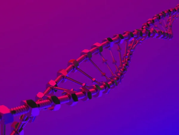 Dna Helix mit Getriebe anstelle von Molekülen übertragen. genetische Veränderung Wissenschaft und Medizin Konzept 3D Illustration — Stockfoto