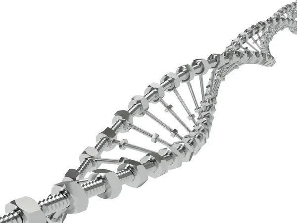 DNA Helix com engrenagem em vez de moléculas transmitidas. Genética modificar ciência e medicina conceito ilustração 3d — Fotografia de Stock