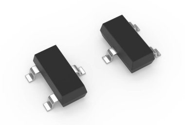 Smd Sot-23 elektronik transistör beyaz 3d illüstrasyon izole