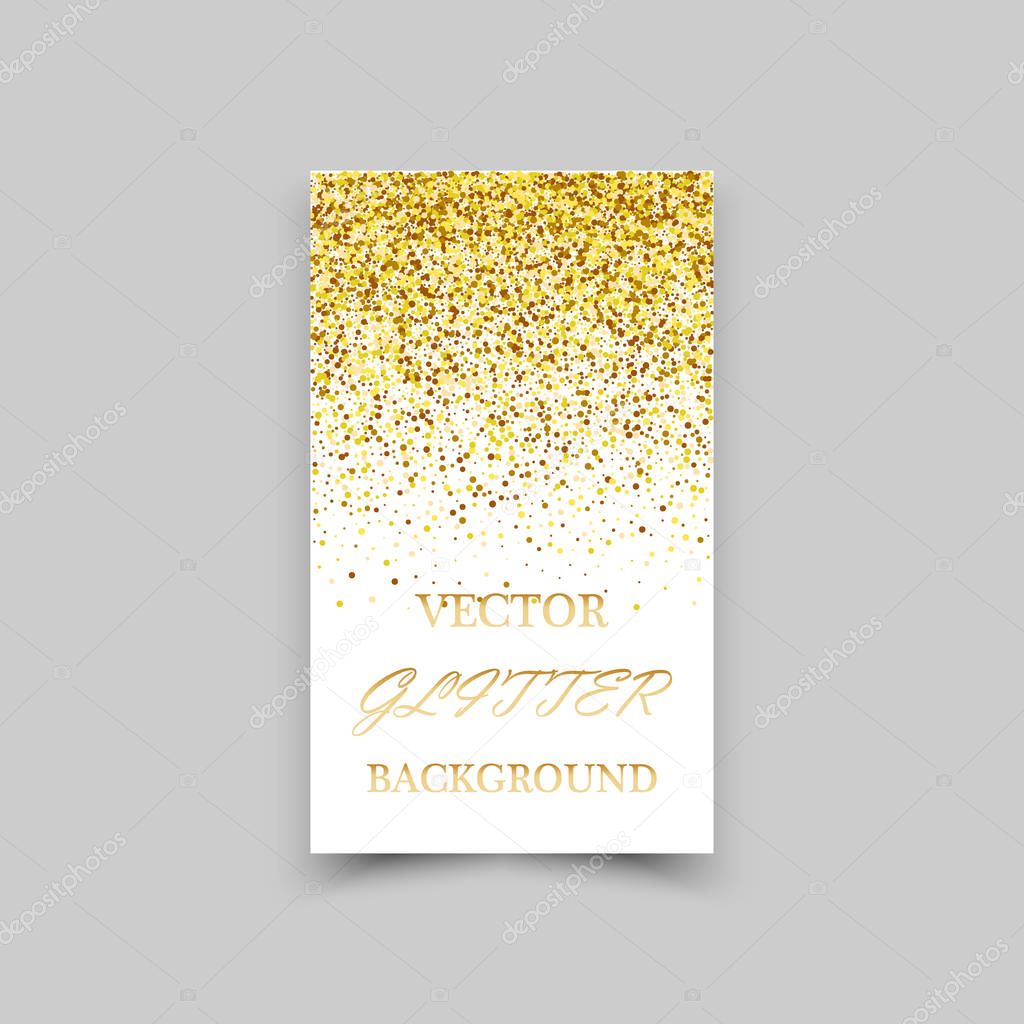 Gold sparkles on white background. Gold glitter background.