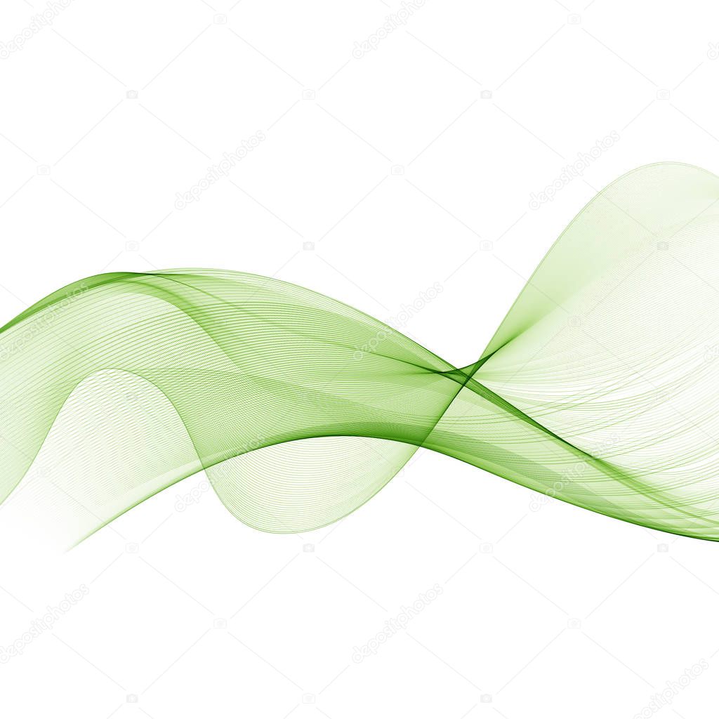 Abstract green wavy lines. smoke Transparent green wave