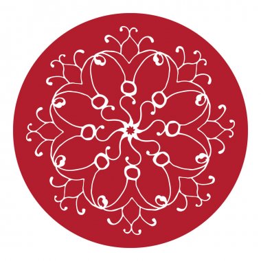 Vektör çerçevesi. Çin tarzında güzel çiçek yuvarlak desen. Çin porselen boya taklit. Kırmızı suluboya arka plan. El çizimi.