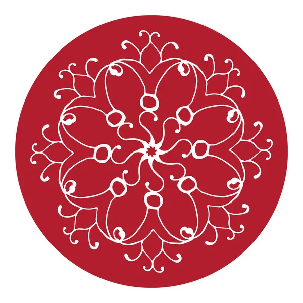 Vector frame. Beautiful floral round pattern in chinese style. Imitation of chinese porcelain painting. Red watercolor background. Hand drawing. — Stock Vector