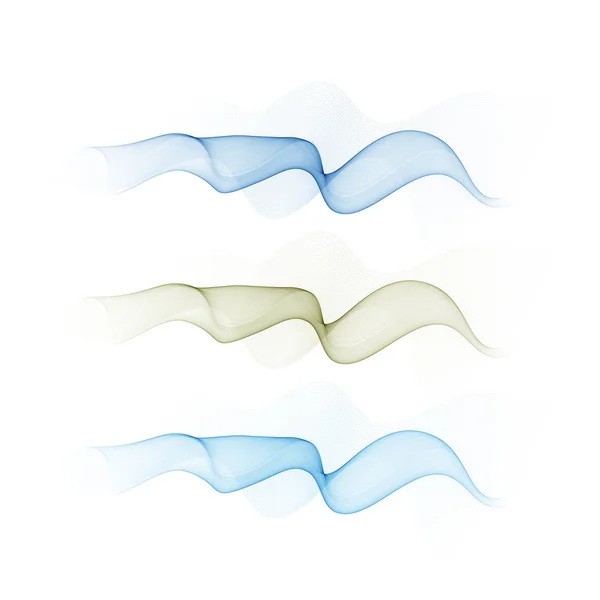 Set asap gelombang warna abstrak transparan biru muda desain gelombang hijau ungu - Stok Vektor
