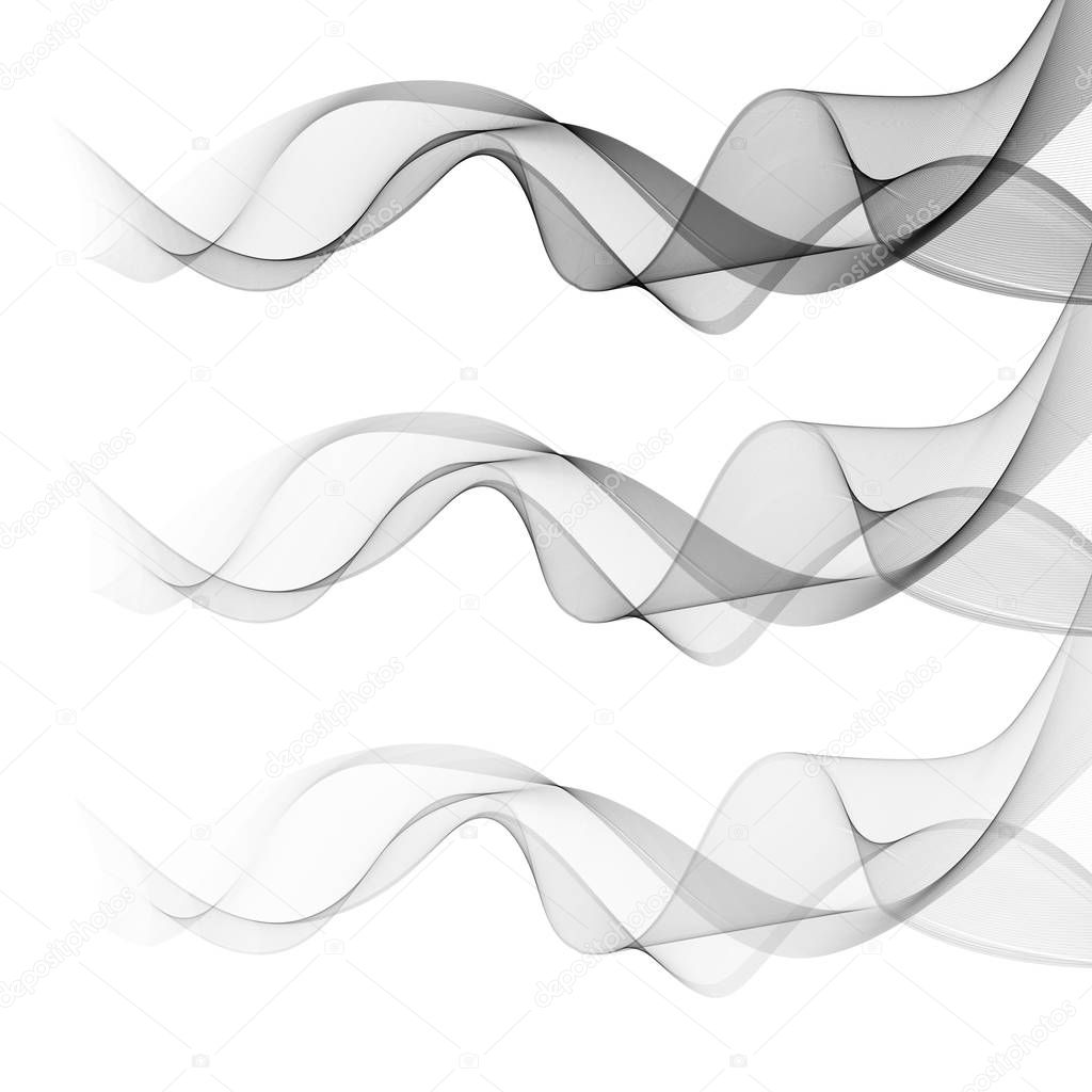 Set abstract gray smoke wave. Transparent wave. Abstract smooth wave vector. Smoke gray wave.