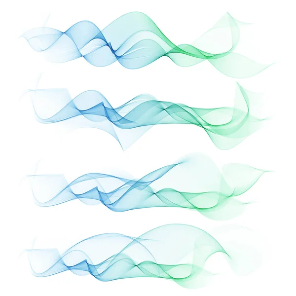 Establecer onda de humo de color abstracto. Líneas vectoriales transparentes lisas. — Archivo Imágenes Vectoriales