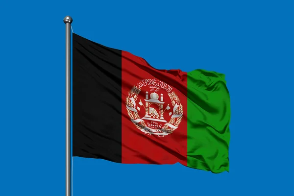Bandera Afganistán Ondeando Viento Contra Cielo Azul Profundo — Foto de Stock