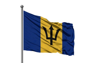 Barbados izole beyaz arka plan rüzgarda sallayarak bayrak. Barbadoslu bayrak.