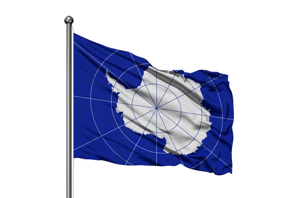 Flagga Antarktis Vajade Vinden Isolerade Vit Bakgrund — Stockfoto