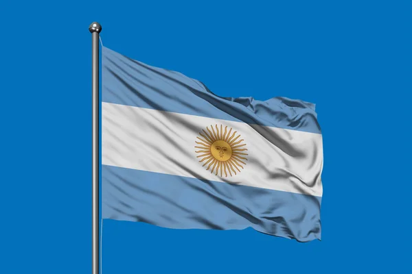 Σημαία Της Αργεντινής Κουνώντας Στον Αέρα Εναντίον Βαθύ Μπλε Ουρανό — Φωτογραφία Αρχείου