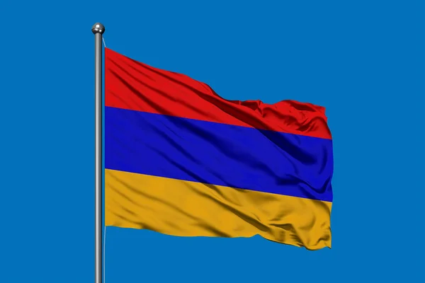 Bandera Armenia Ondeando Viento Contra Cielo Azul Profundo Bandera Armenia — Foto de Stock