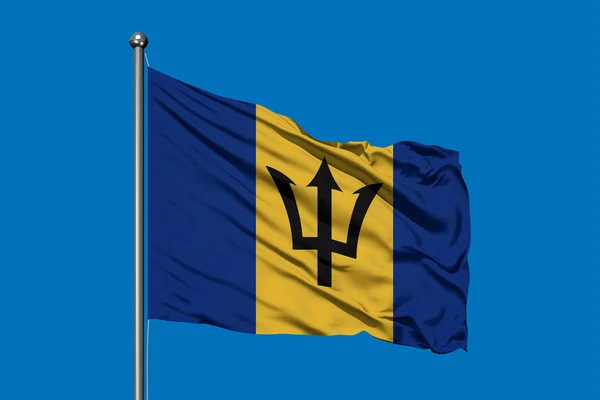 Bandera Barbados Ondeando Viento Contra Cielo Azul Profundo Bandera Barbados — Foto de Stock
