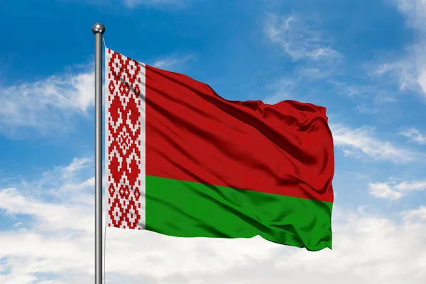 Flag Belarus Waving Wind White Cloudy Blue Sky Belarusian Flag — Stock Photo, Image