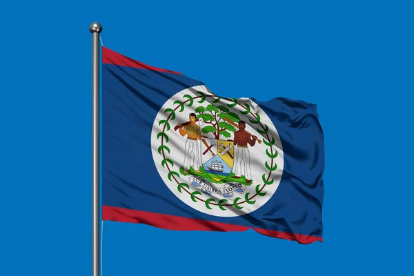 Belize Derin Mavi Gökyüzü Karşı Rüzgarda Sallayarak Bayrak Belize Bayrağı — Stok fotoğraf