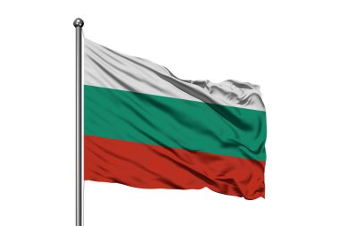 Bulgaristan izole beyaz arka plan rüzgarda sallayarak bayrak. Bulgaristan bayrağı.