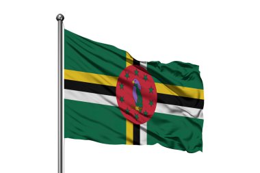 Dominika izole beyaz arka plan rüzgarda sallayarak bayrak. Dominik bayrak.