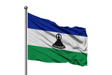 Lesotho izole beyaz arka plan rüzgarda sallayarak bayrak. Lesoto Krallığı.