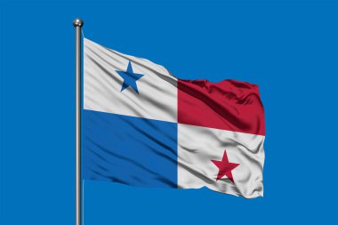 Panama derin mavi gökyüzü karşı rüzgarda sallayarak bayrak. Panama bayrağı.