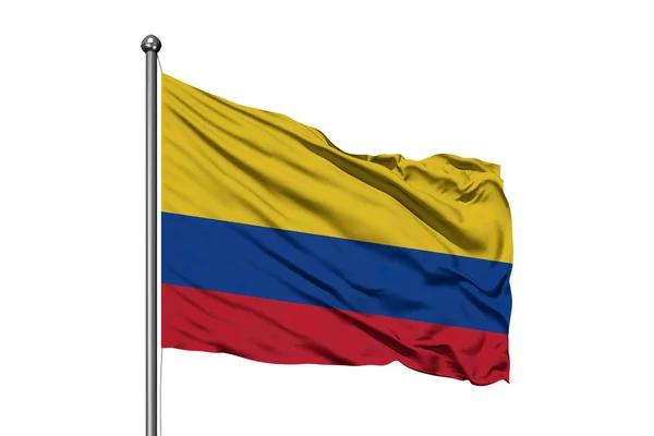 Флаг Колумбии Размахивающий Ветру Изолированный Белый Фон Флаг Колумбии — стоковое фото