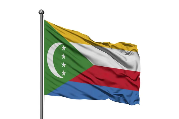 Vlag Van Comoren Wuiven Wind Geïsoleerde Witte Achtergrond — Stockfoto