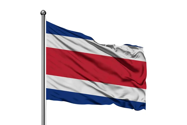 Σημαία Της Κόστα Ρίκα Που Κυματίζει Στον Άνεμο Απομονωμένες Λευκό — Φωτογραφία Αρχείου