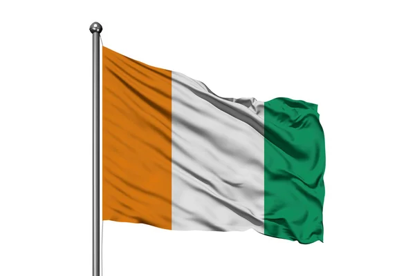 Flag Cote Ivoire Waving Wind Isolated White Background — Stock Photo, Image