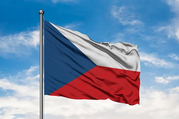 Прапор Чехії Розмахуючи Вітрі Білий Сніг Блакитному Небі Прапор Чехії — стокове фото