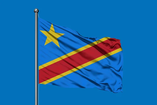 Bandera Del Congo Ondeando Viento Contra Cielo Azul Profundo Bandera — Foto de Stock
