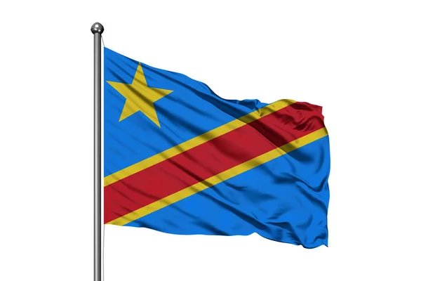 Bandera Del Congo Ondeando Viento Fondo Blanco Aislado Bandera Congoleña — Foto de Stock