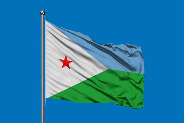 Vlag Van Djibouti Wuiven Wind Tegen Diep Blauwe Hemel Djiboutiaanse — Stockfoto