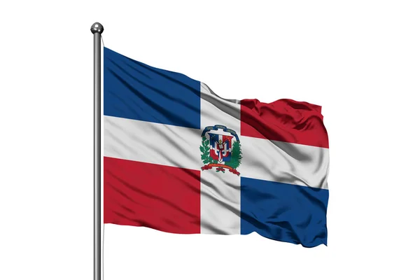 Dominik Cumhuriyeti Izole Beyaz Arka Plan Rüzgarda Sallayarak Bayrak Dominik — Stok fotoğraf