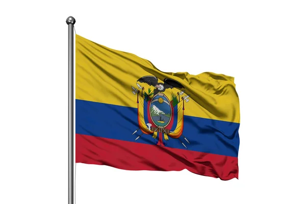 Прапор Еквадору Розмахуючи Вітрі Ізольованих Білим Тлом Прапор Еквадору — стокове фото