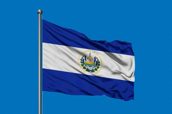 Flag Salvador Waving Wind Deep Blue Sky — Stock Photo, Image